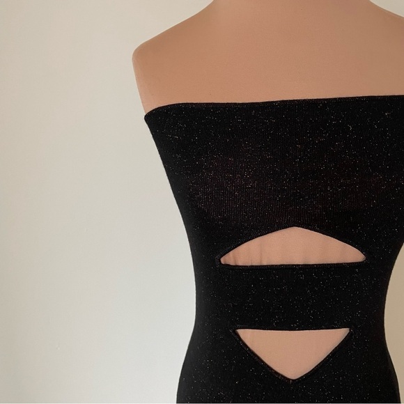 Victor Glemaud Lurex-Knit Black Sparkle Strapless Mini Cut Out Tube Dress EUC XS - Picture 6 of 8